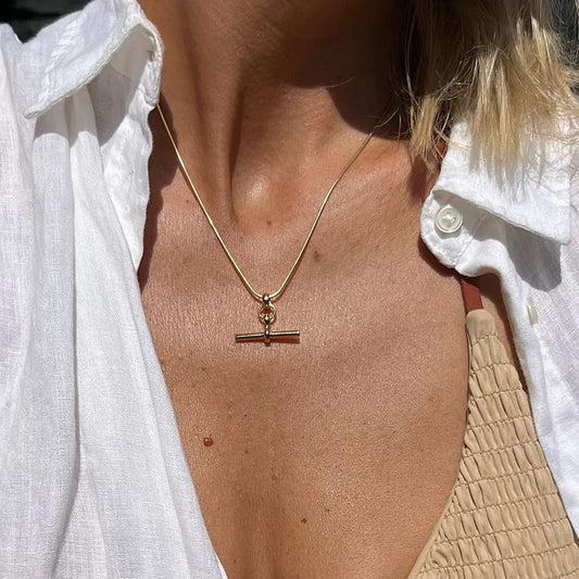 Scream Pretty Kelly Springham Gold T Bar Necklace With Snake Chain