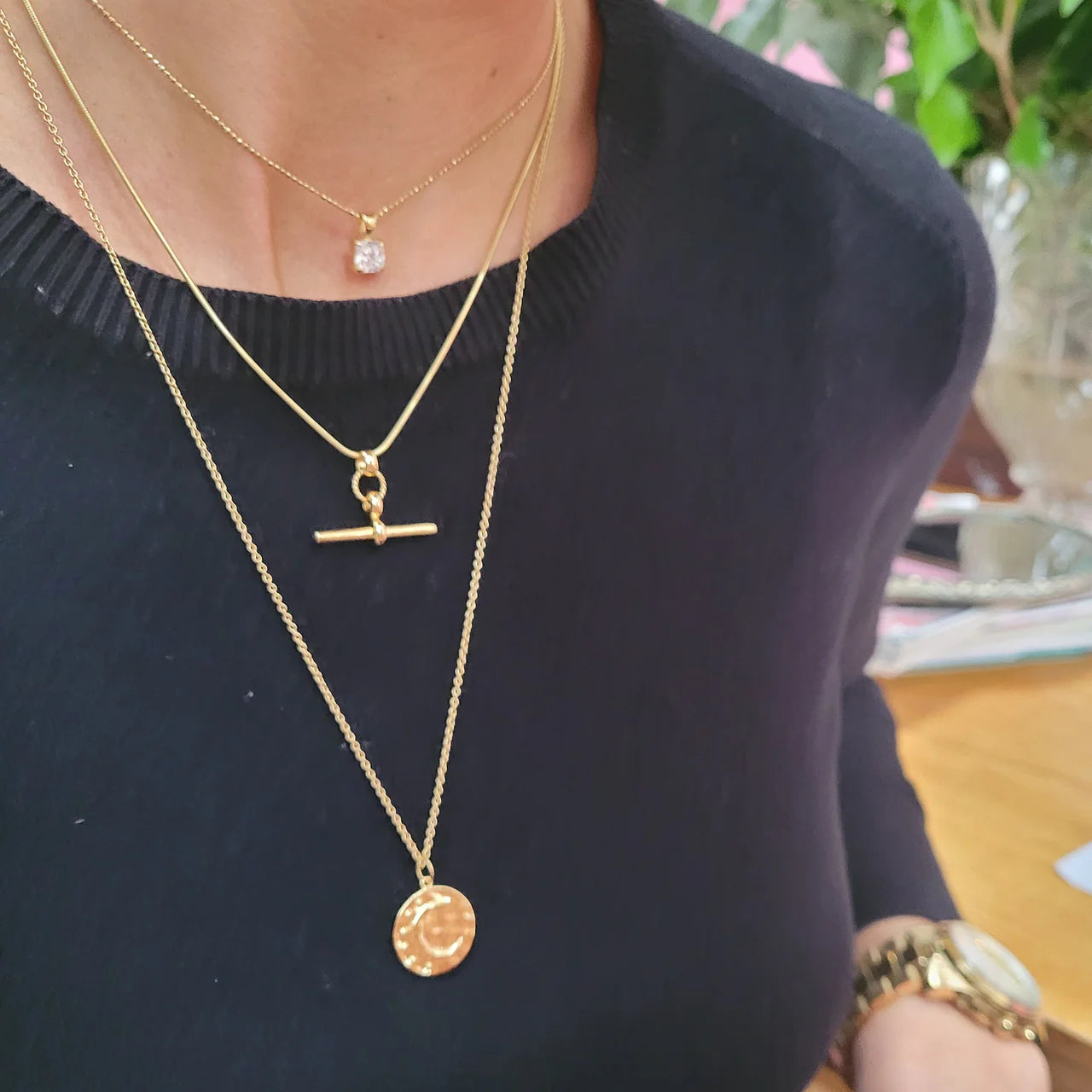 Scream Pretty Kelly Springham Gold T Bar Necklace With Snake Chain