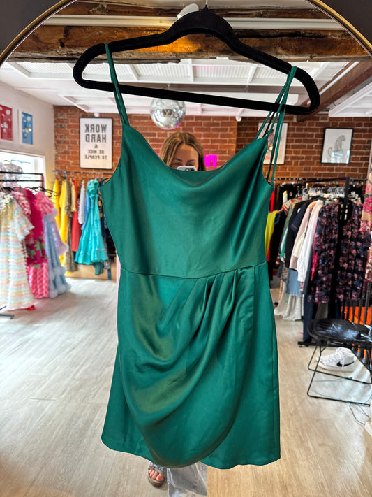 Zara Satin Mini Dress in Green