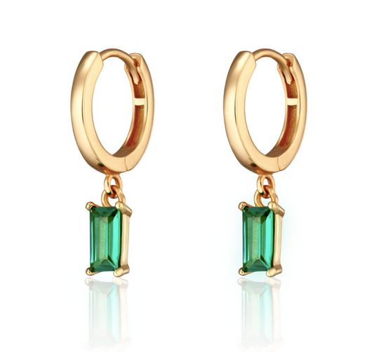 Scream Pretty Green Baguette Charm Hoop Earrings - 18k Gold Plated Sterling Silver