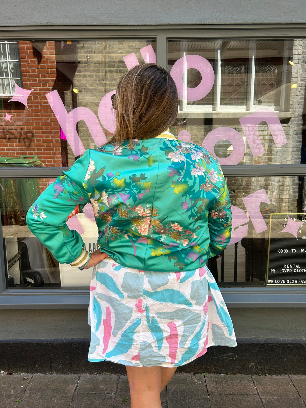 Woo Woo Boutique Japanese silk Green/Turquoise bomber jacket