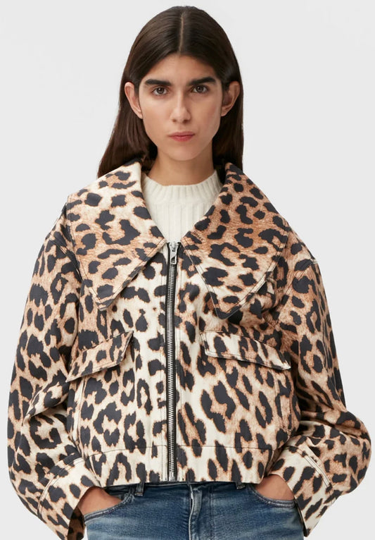Buy Ganni Leopard Print Collared Jacket