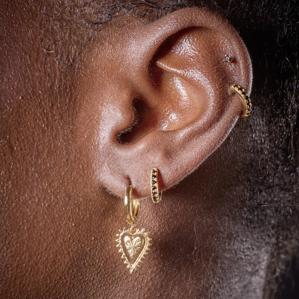 Scream Pretty BLACK HEART CHARM HOOP EARRINGS