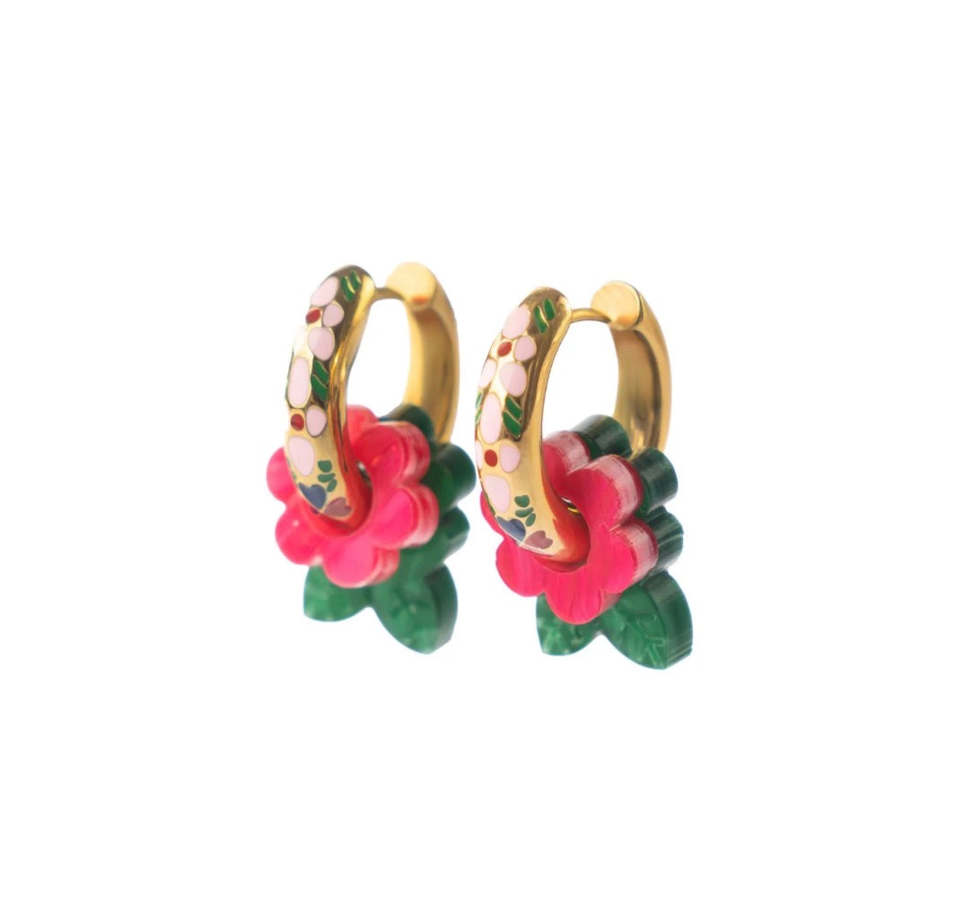 Weezy Pop Floral Hoop Earrings in Gold