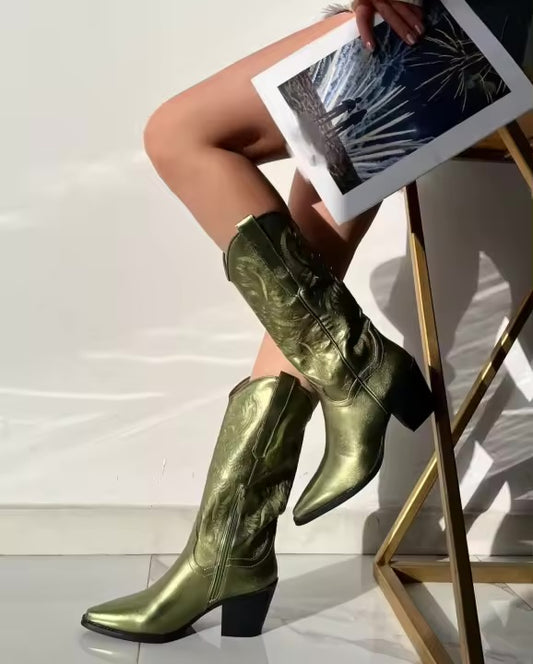 Olive Green Cowboy Boots by Tulipano