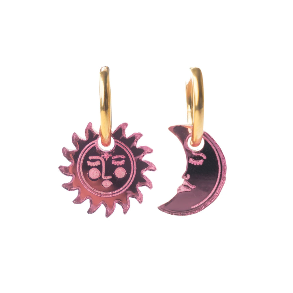 Weezy Pop Sun & Moon Skinny Hoop Earrings in Gold, Silver & Pink