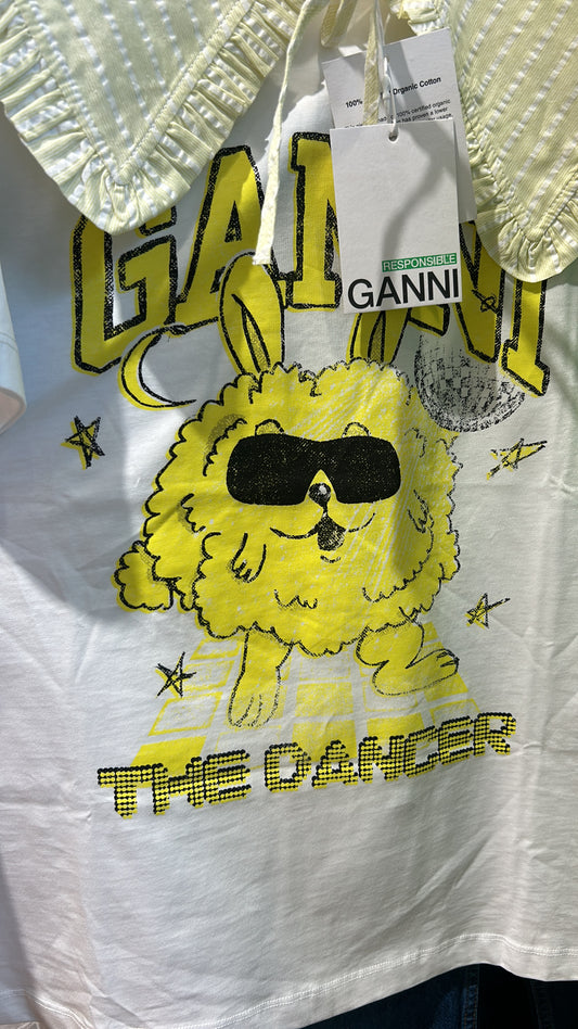 Buy Ganni Yellow The Dancer Bright White T-Shirt