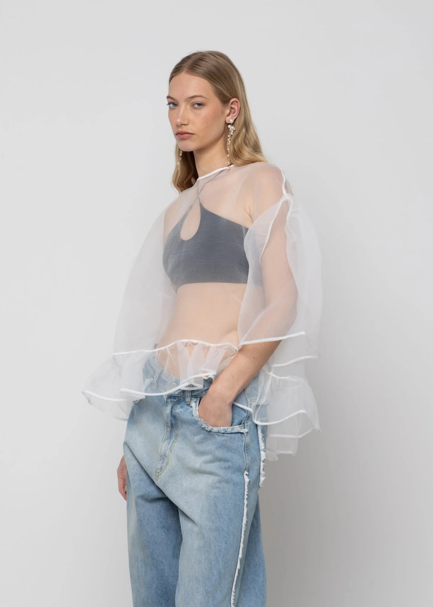 Blusa Blanca Oversize de Organza Esthé