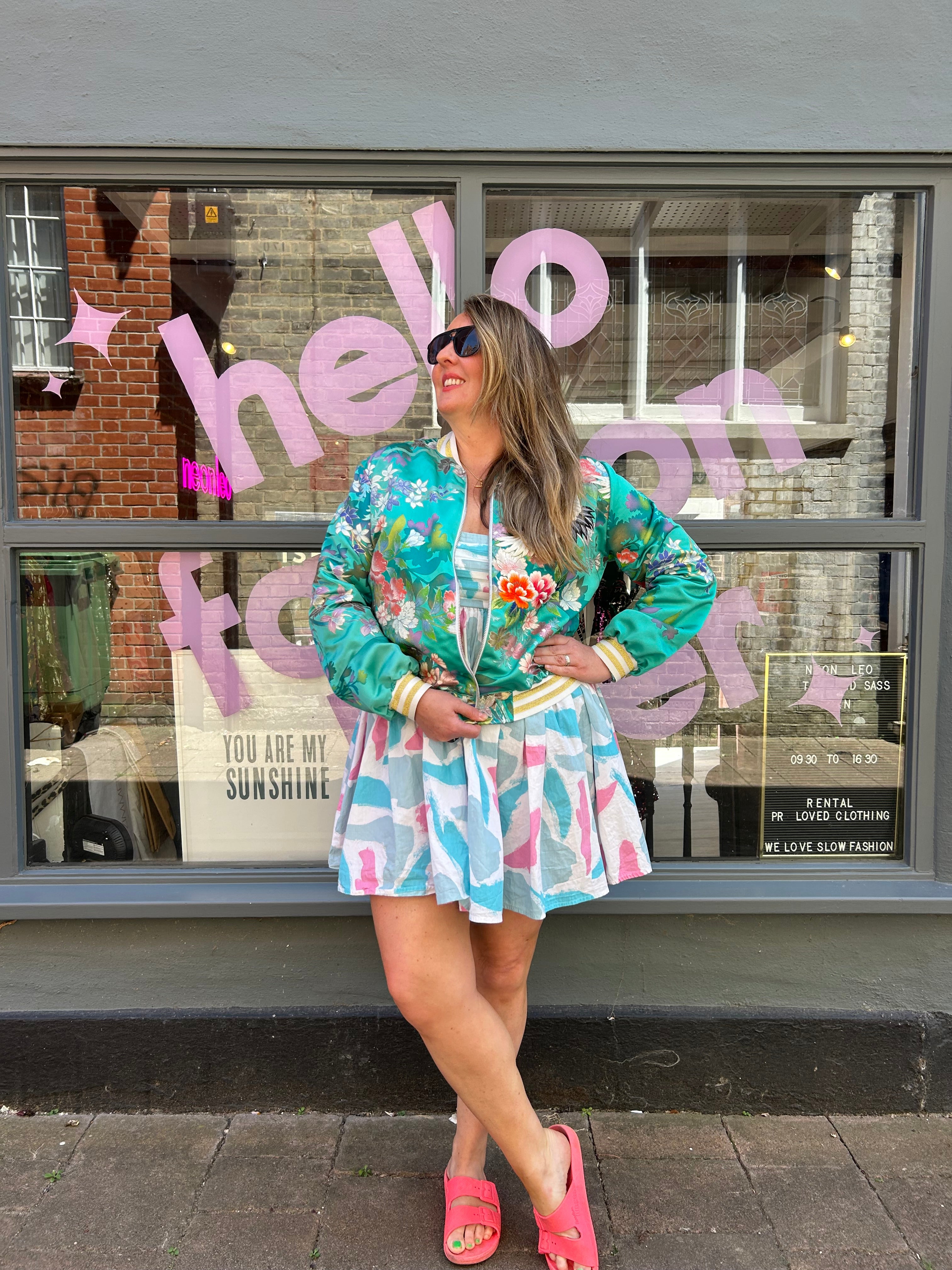 Woo Woo Boutique Japanese silk Green/Turquoise bomber jacket