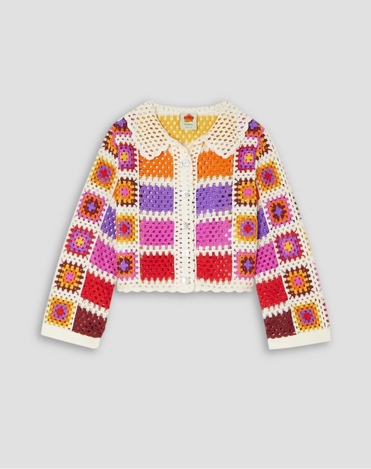 Farm Rio Multi Colour Crochet Cardigan - Preloved in Perfect Condition - Medium