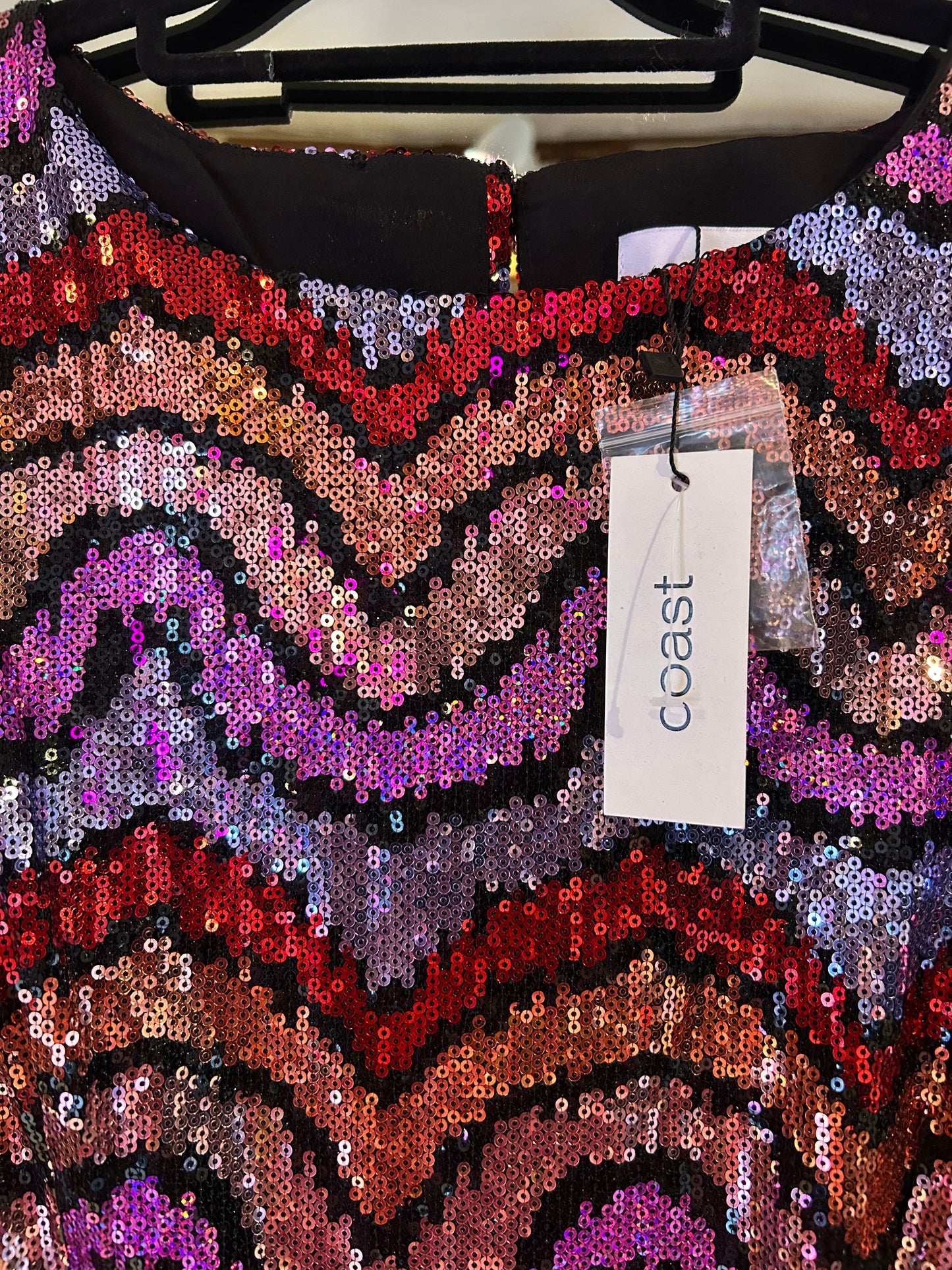 Coast BNWT Multi Colour Pink/Purple/Red/Gold Sequin Dress Size 12