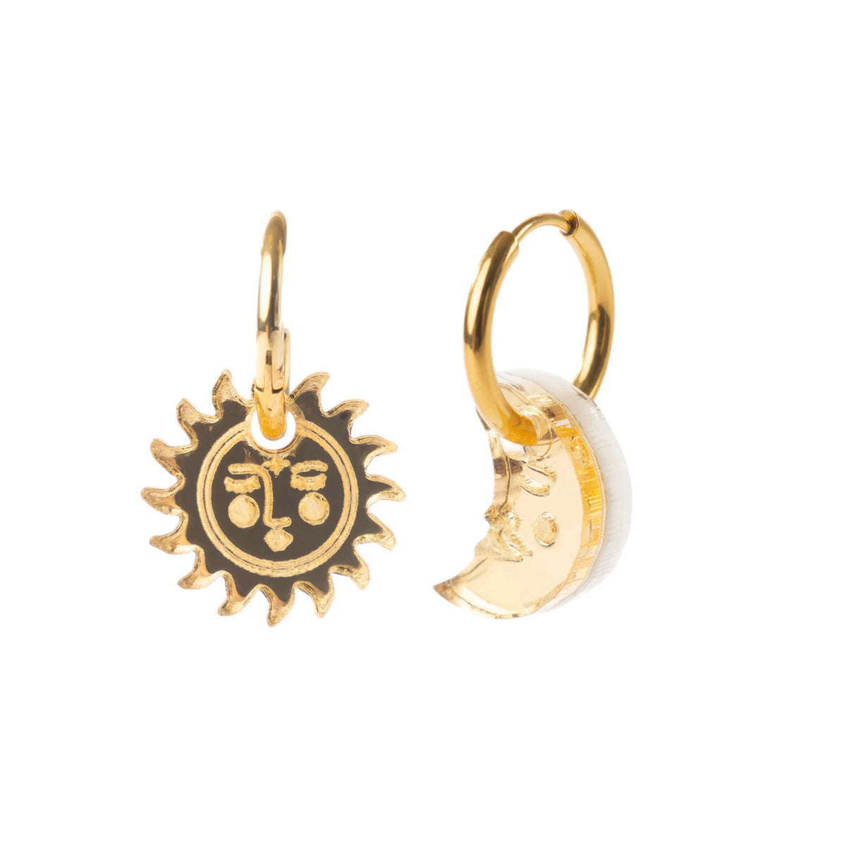 Weezy Pop Sun & Moon Skinny Hoop Earrings in Gold, Silver & Pink