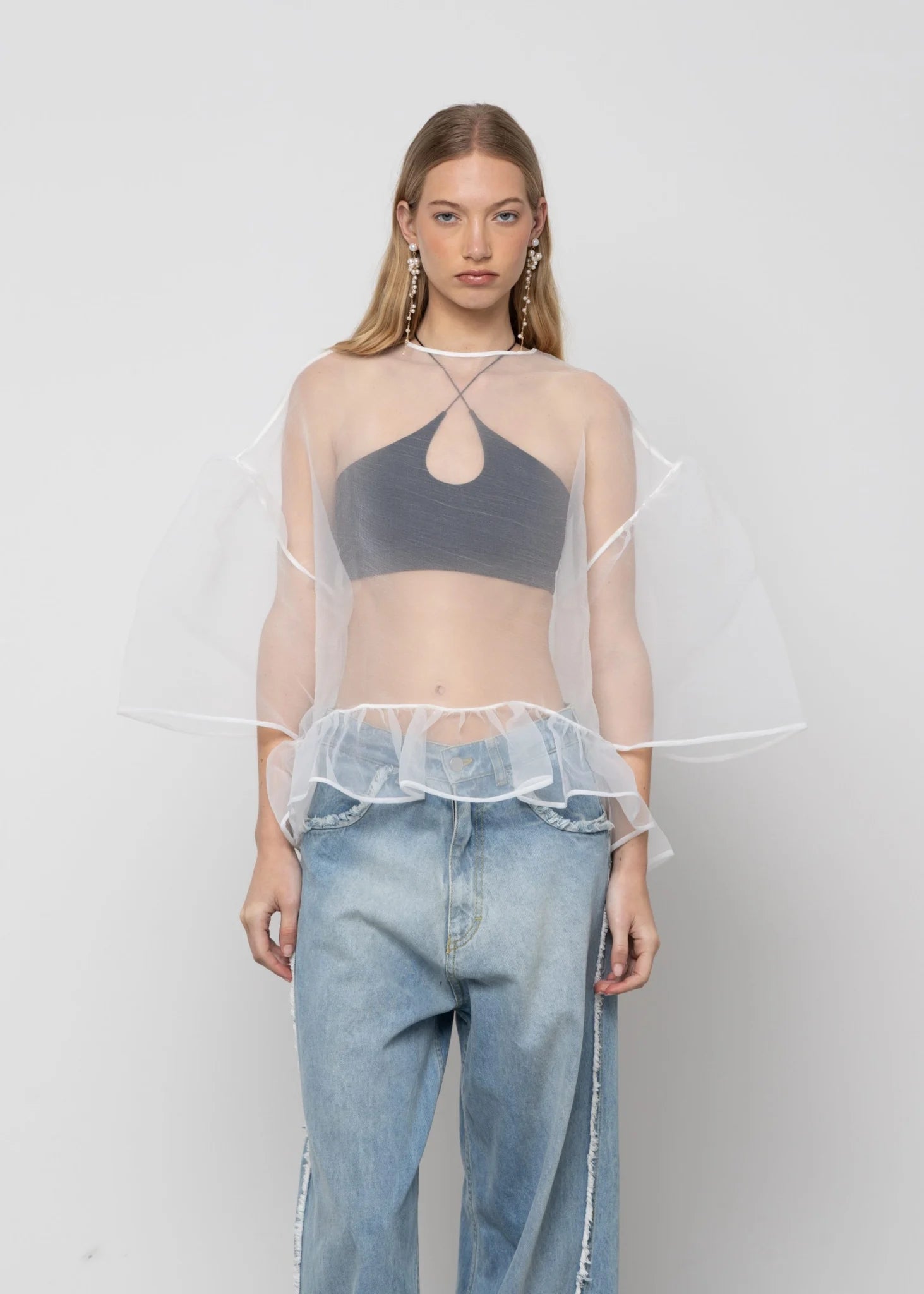 Blusa Blanca Oversize de Organza Esthé