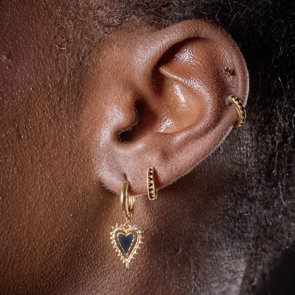 Scream Pretty BLACK HEART CHARM HOOP EARRINGS