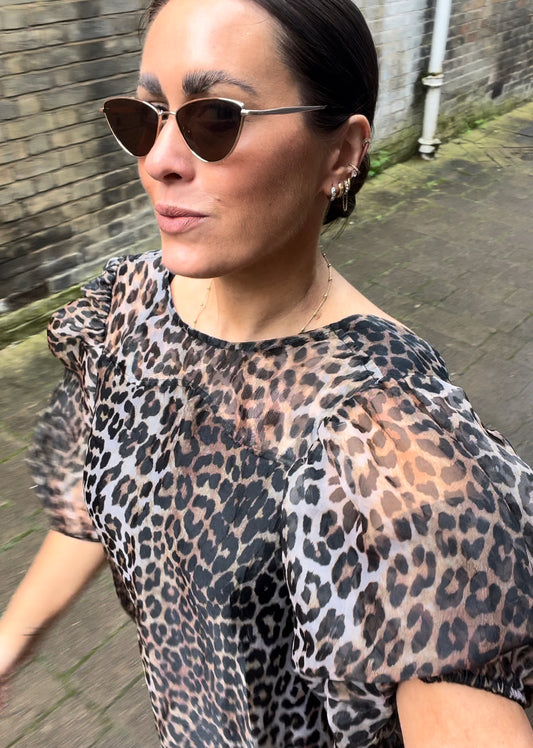 Rent Ganni chiffon backless leopard dress