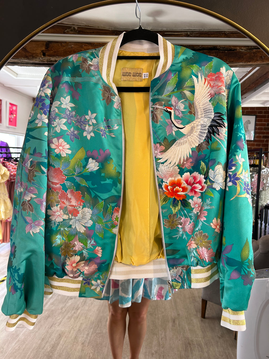 Woo Woo Boutique Japanese silk Green/Turquoise bomber jacket