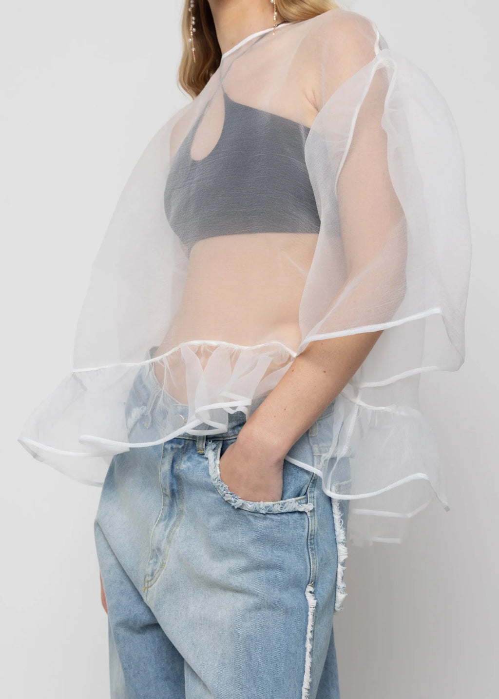 Blusa Blanca Oversize de Organza Esthé