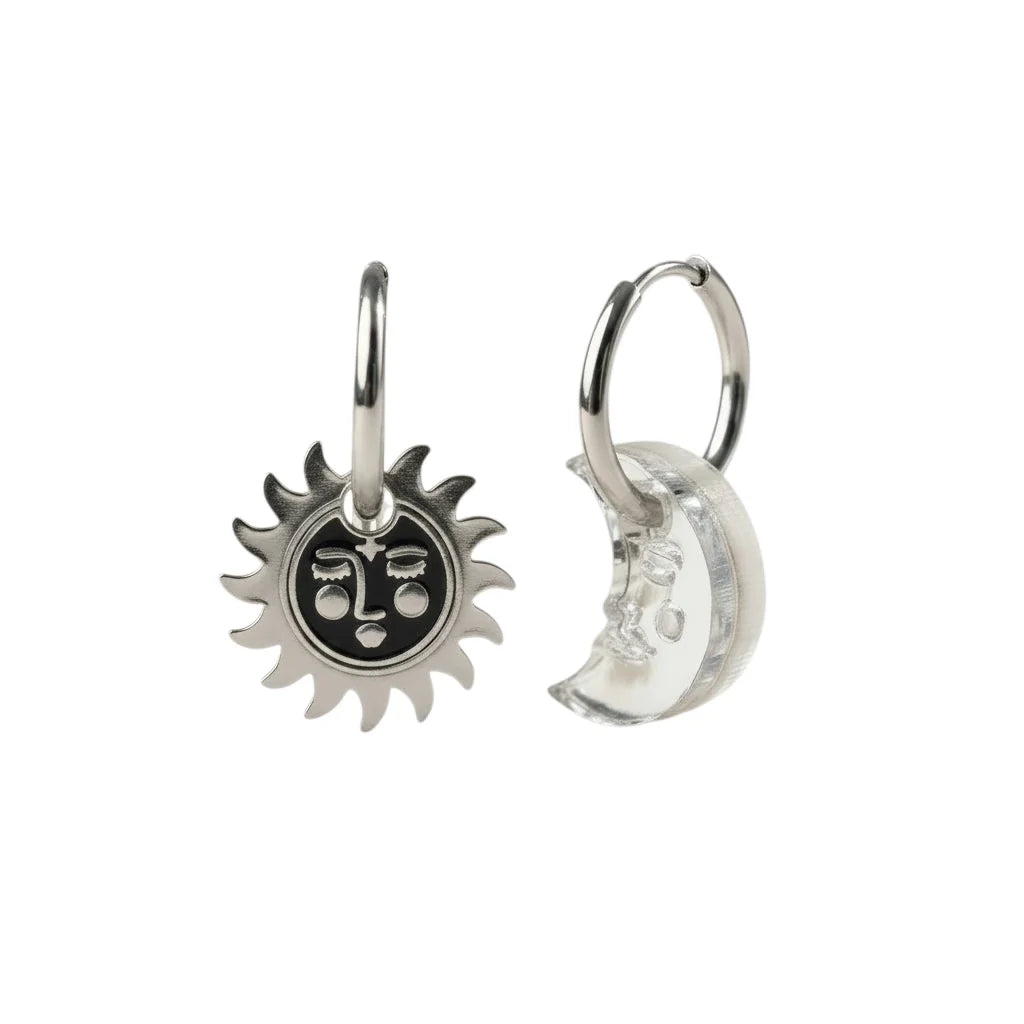 Weezy Pop Sun & Moon Skinny Hoop Earrings in Gold, Silver & Pink