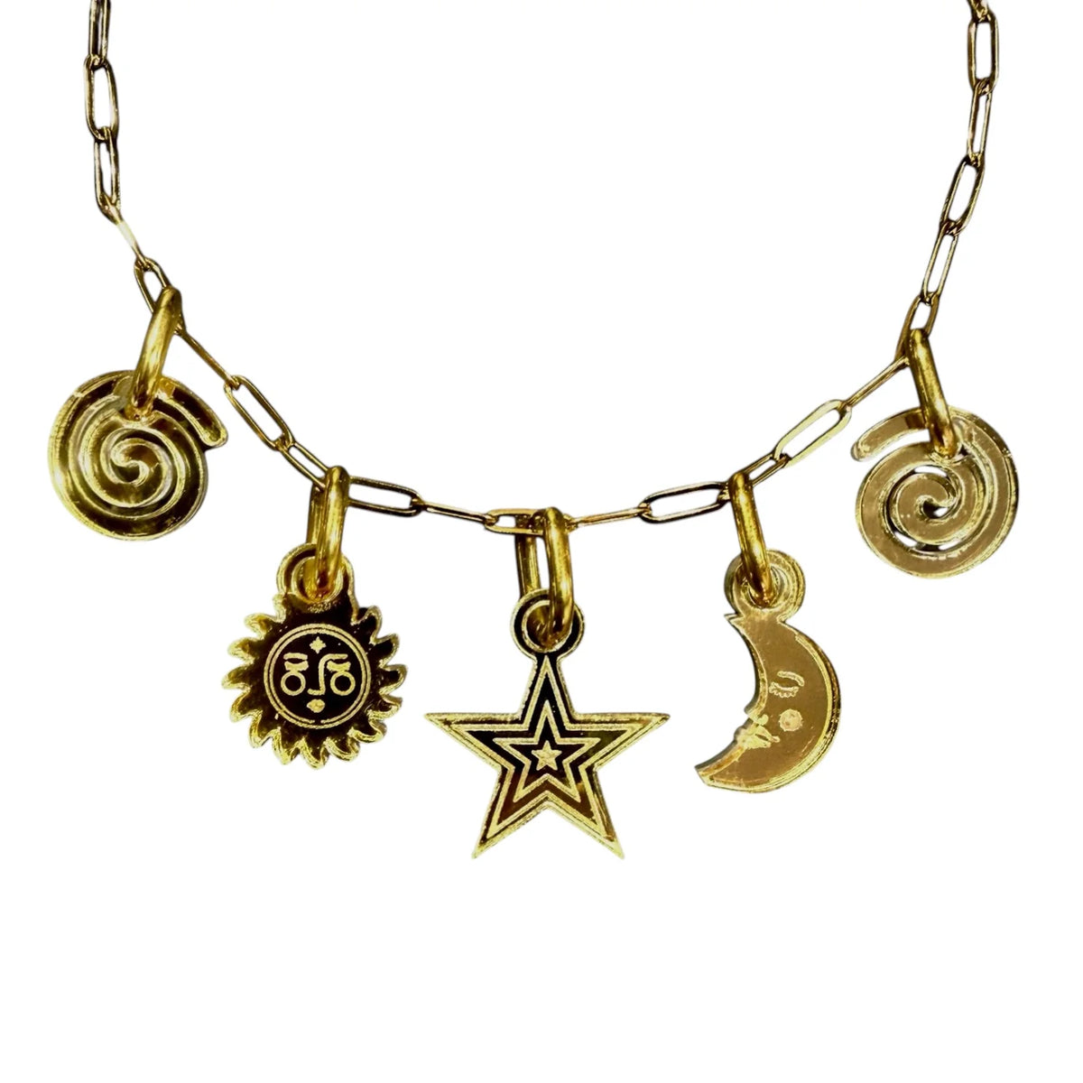 Weezy Pop Gold Celestial 5 Charm Chain Necklace