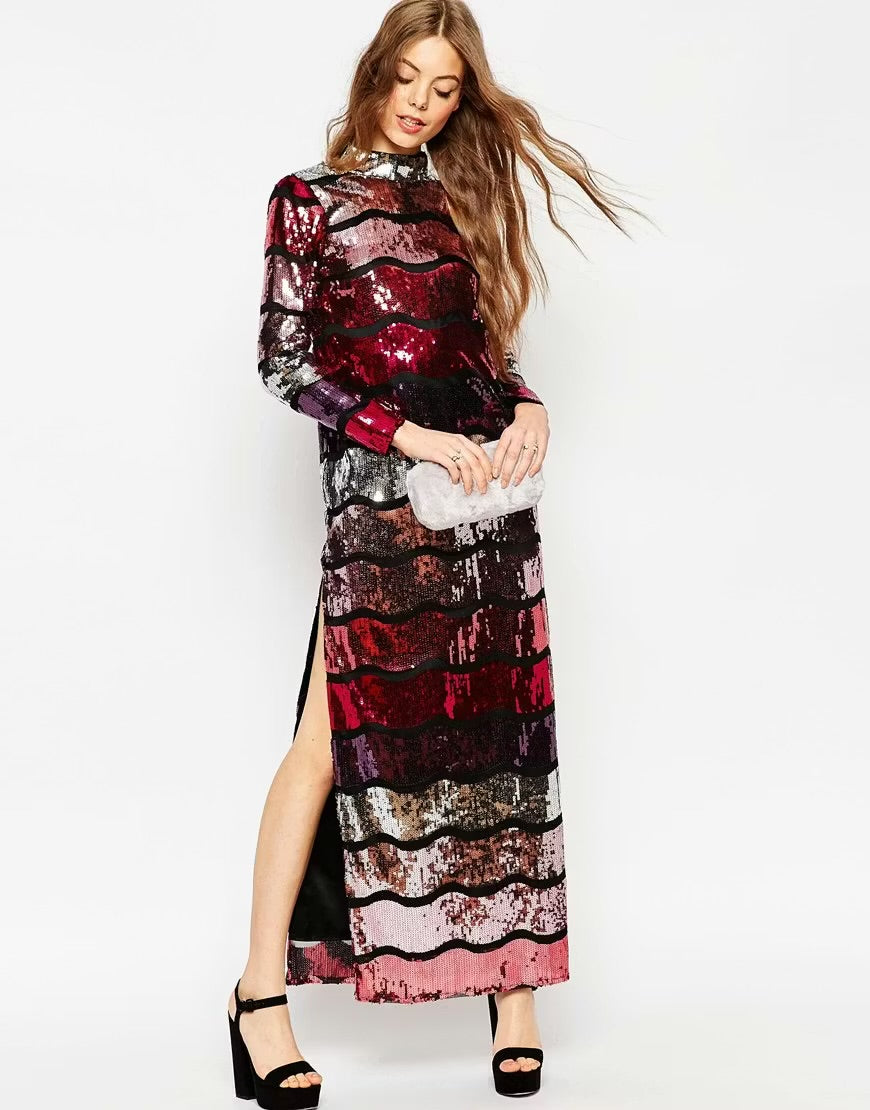 Asos Midi Pink Purple Sequin Dress size 12