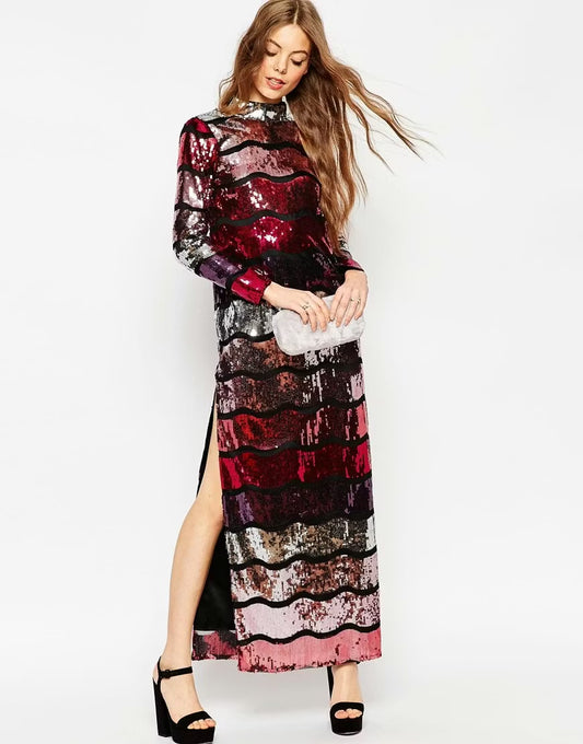 Asos Midi Pink Purple Sequin Dress size 12