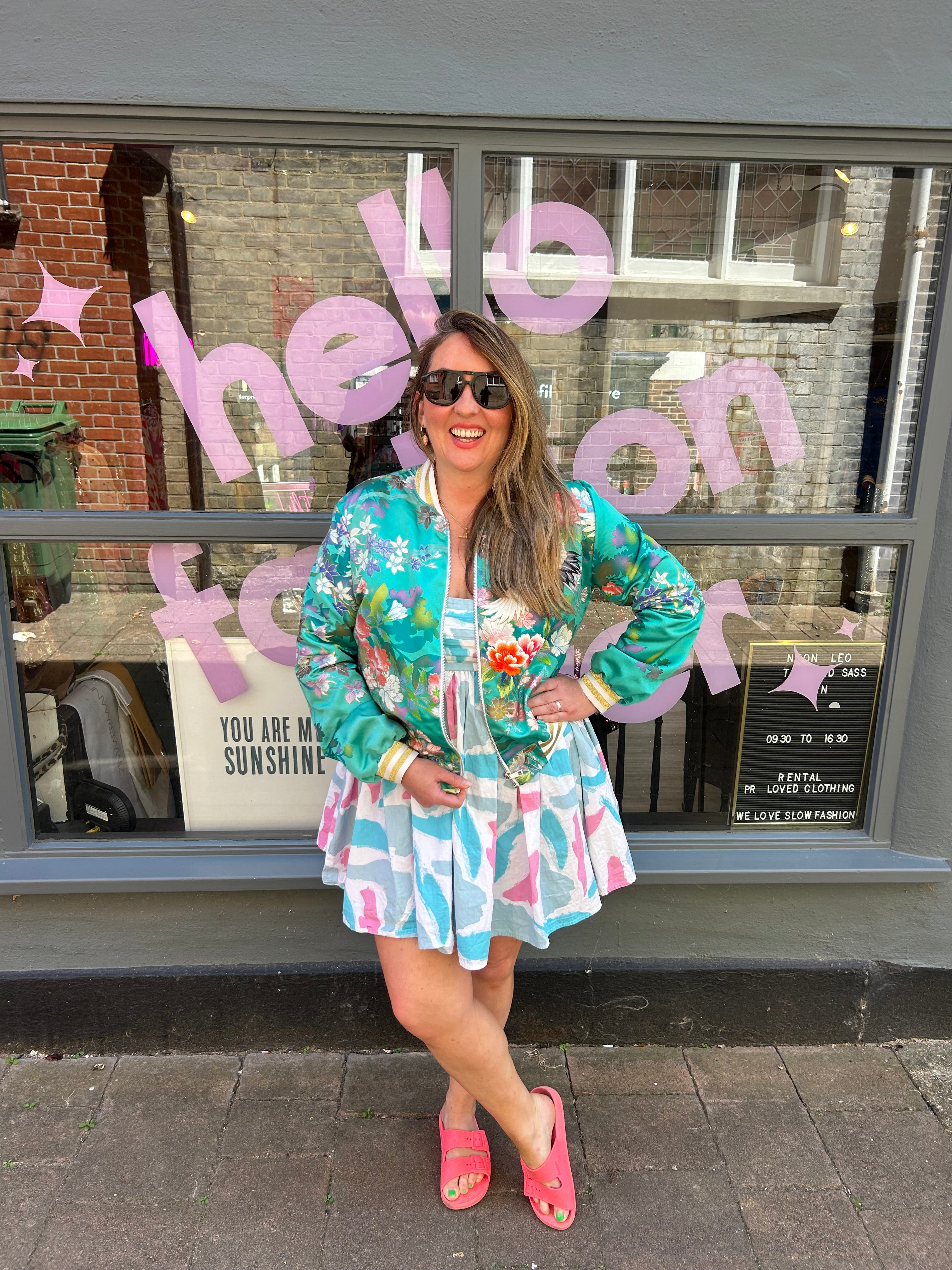 Woo Woo Boutique Japanese silk Green/Turquoise bomber jacket