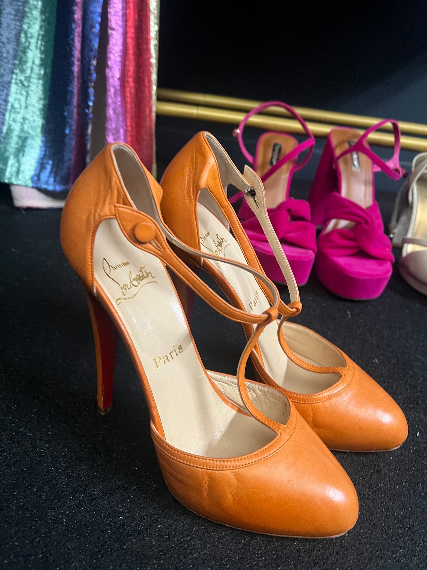 Preloved Louboutin Orange Mary Jane Heels