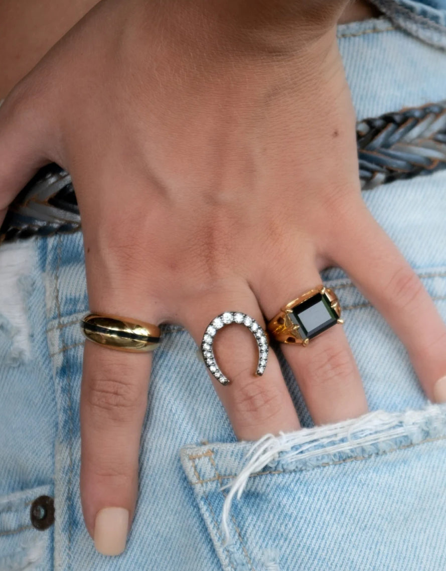 Scream Pretty Black and Gold Horseshoe Ring