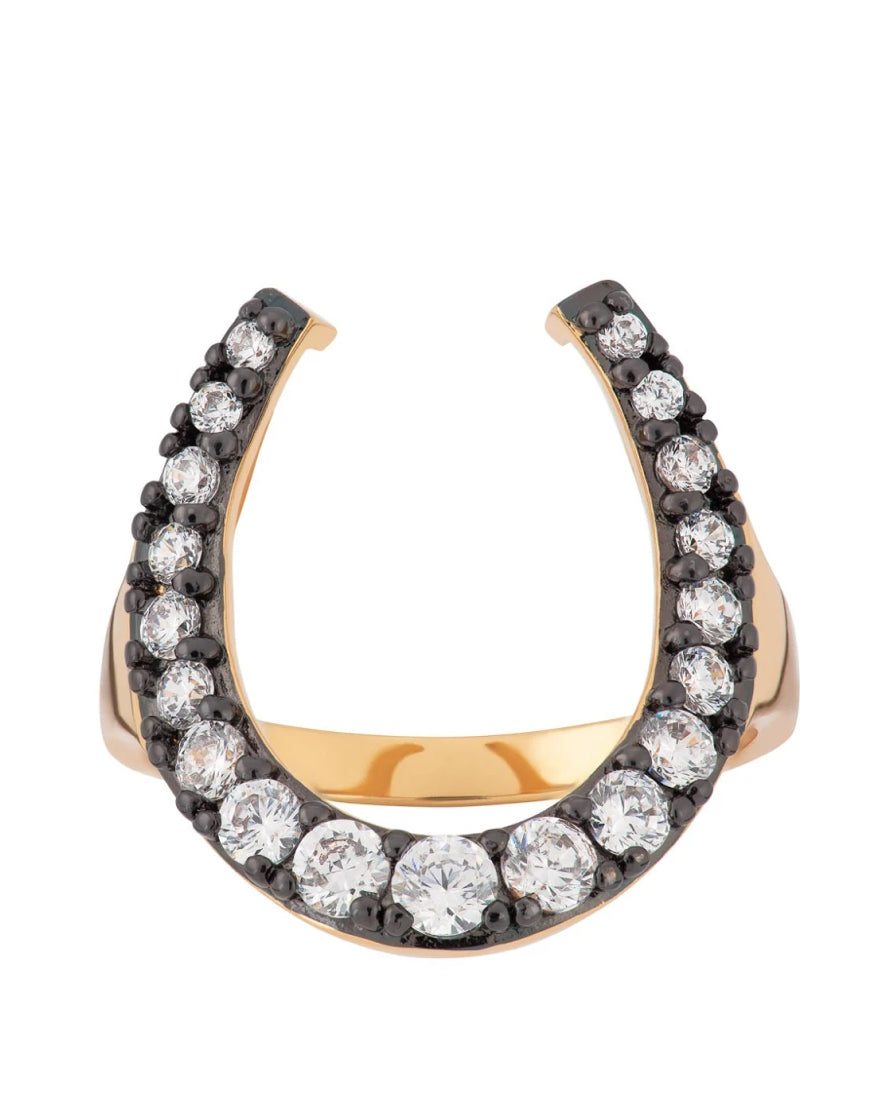 Scream Pretty Black and Gold Horseshoe Ring