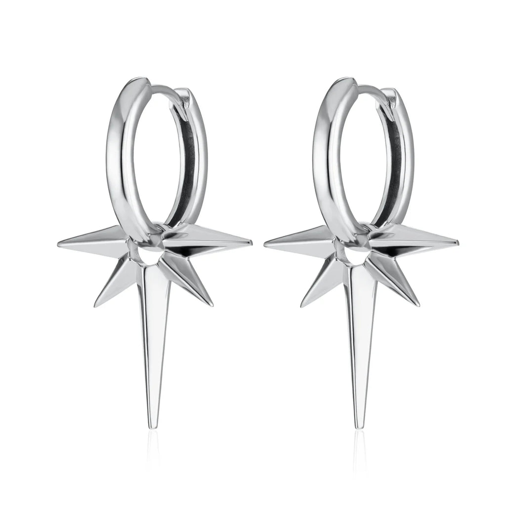 Scream Pretty Angel Star Charm Hoop Earrings in Silver