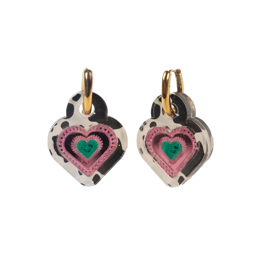 Weezy Pop Cow Print Hoop Earrings in Gold