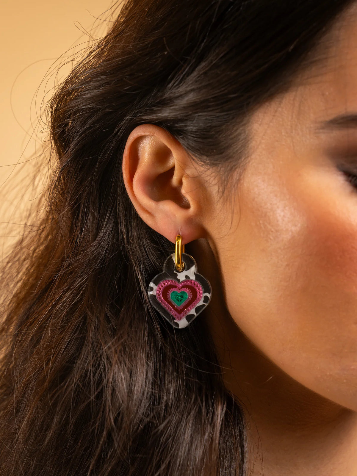 Weezy Pop Cow Print Hoop Earrings in Gold