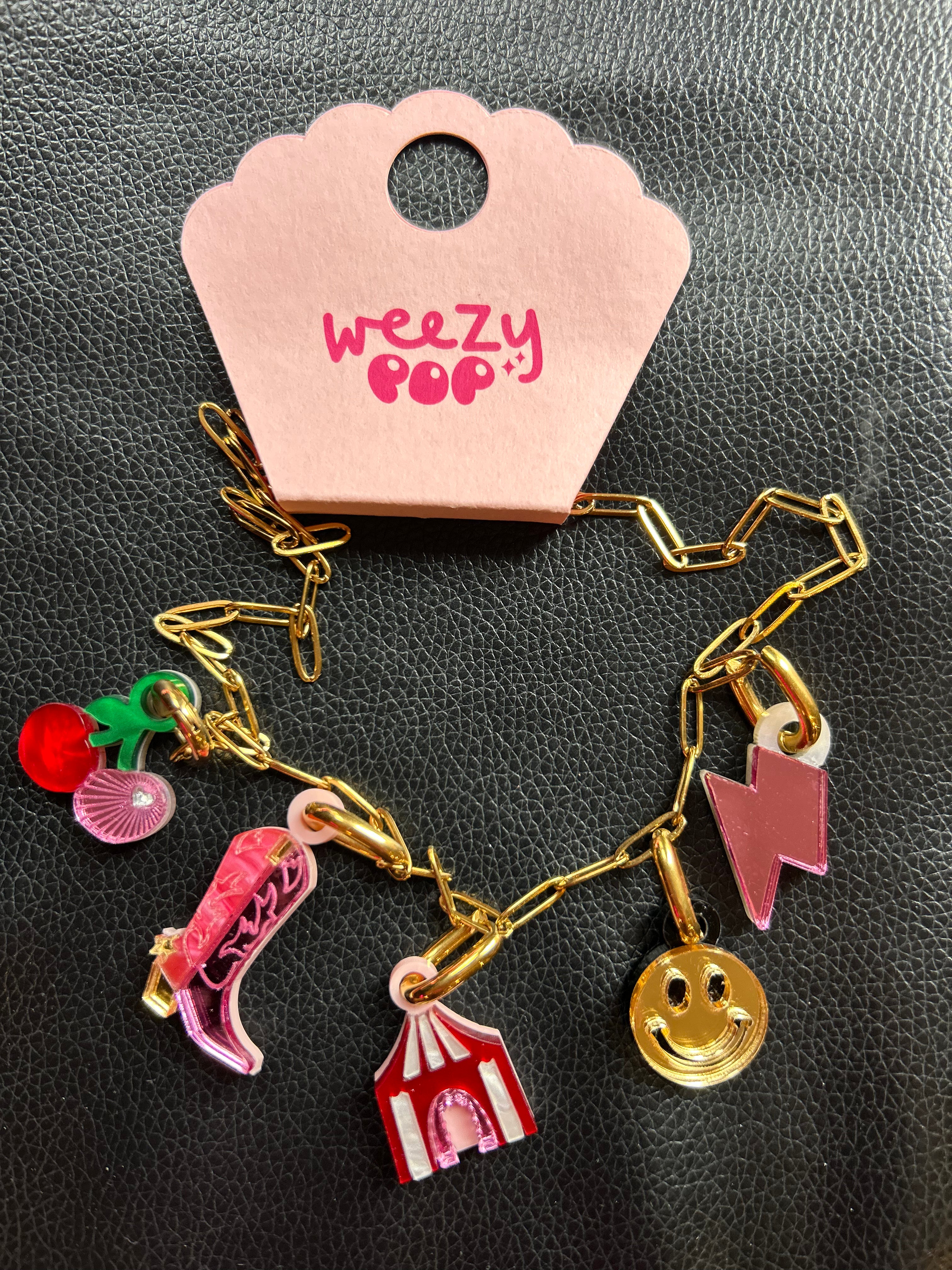 Weezy Pop Gold Festival Queen 5 Charm Chain Necklace