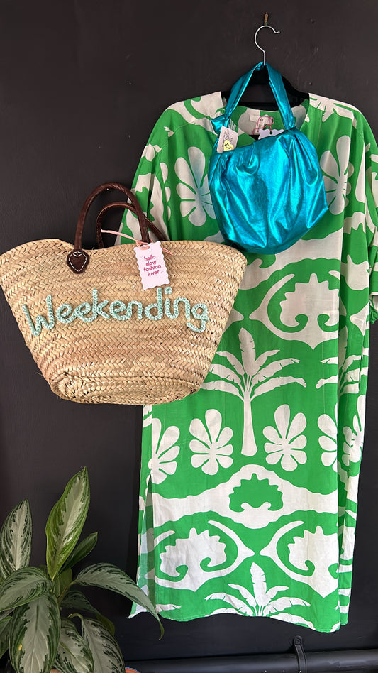 Neon Leo Weekending Straw Basket Bag