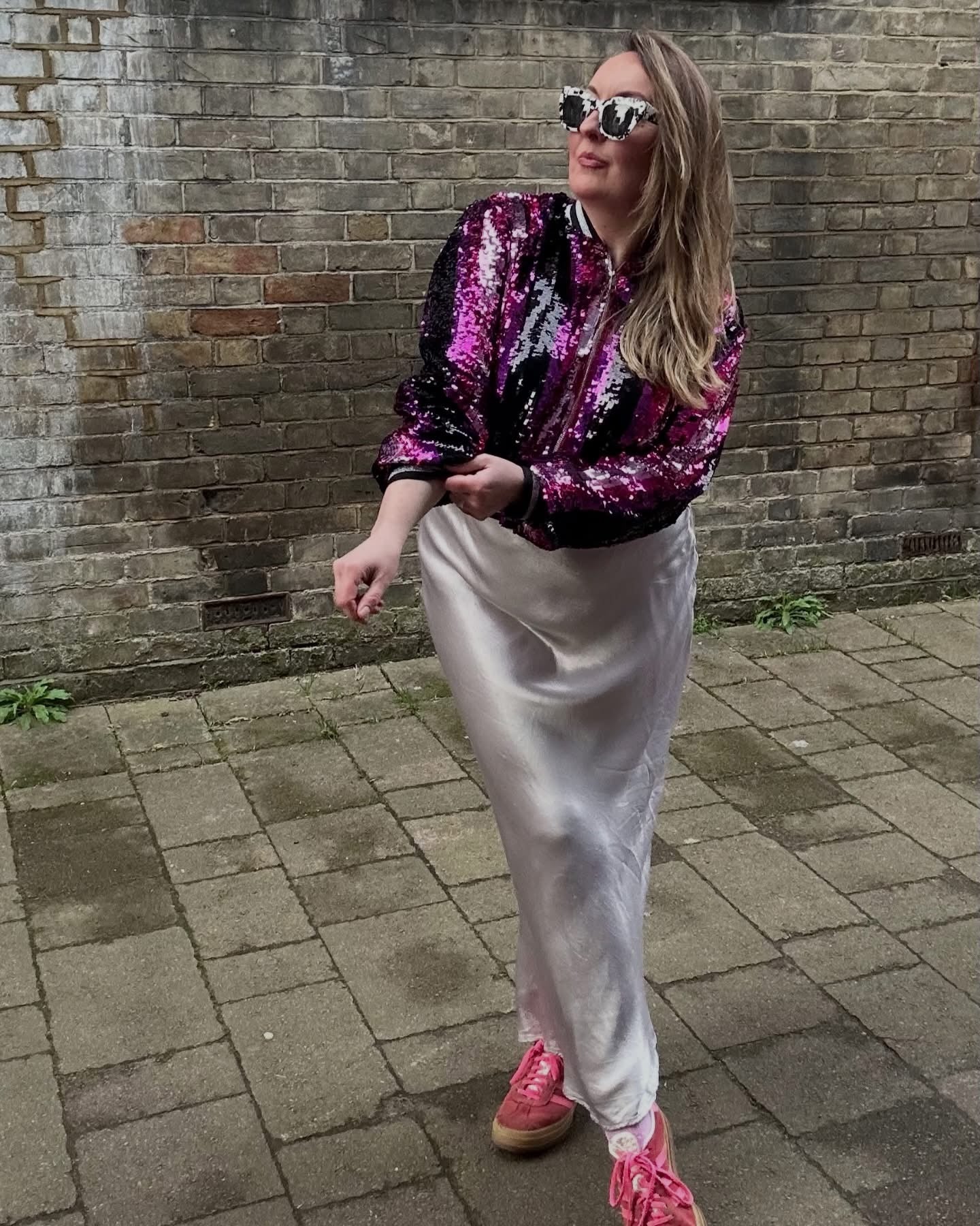 Blouson Aviateur à Paillettes Rayures Roses et Violettes Woo Woo Boutique