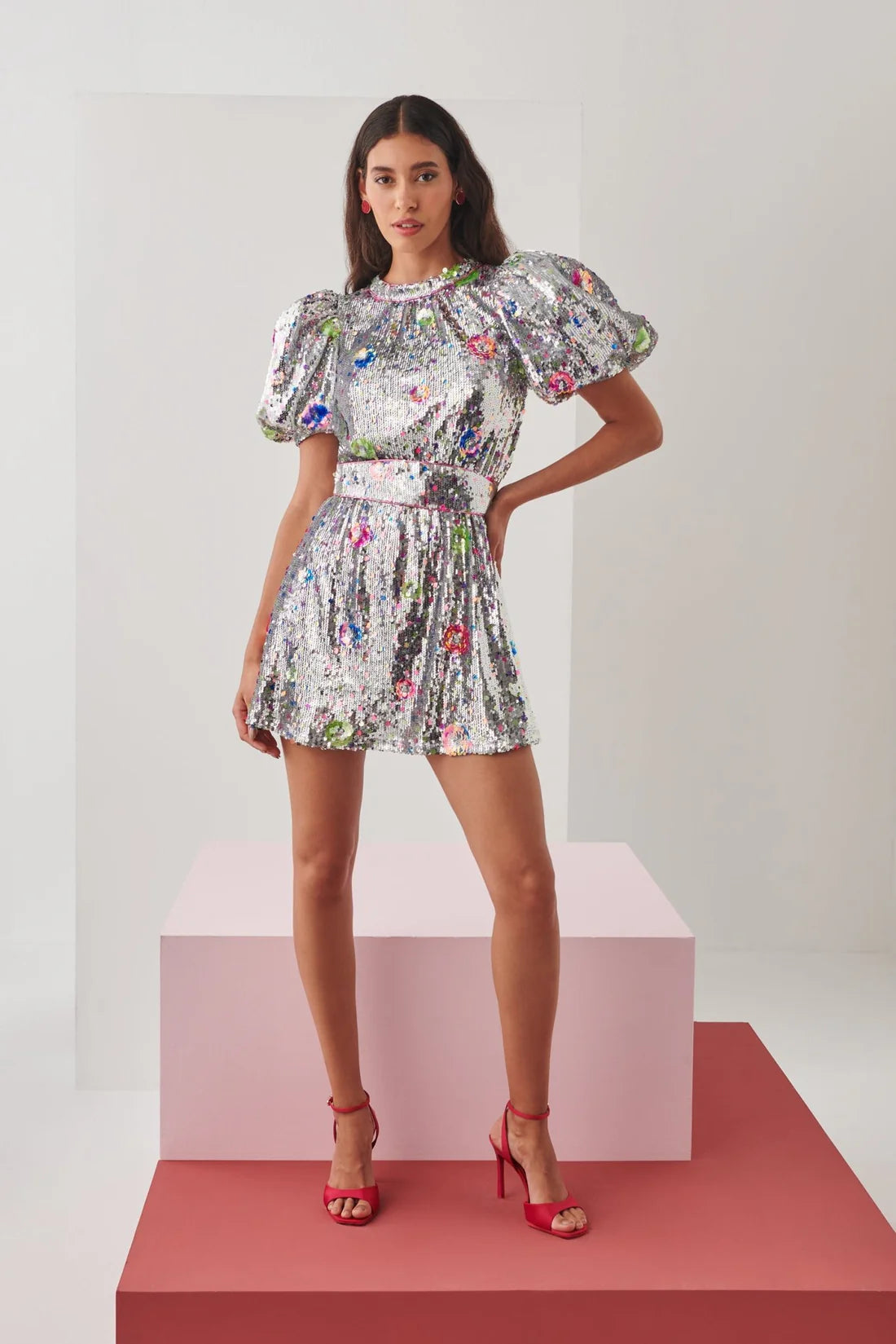 Celia B Wonderer Silver Sequin Dress Size Medium