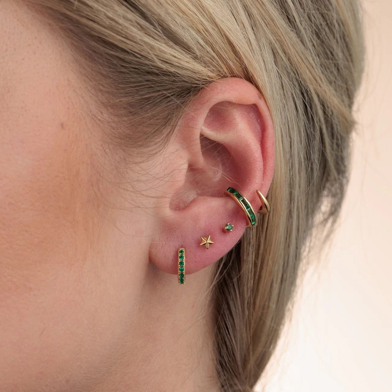 Scream Pretty Gold Green Baguette Double Band Small Single Ear Cuff