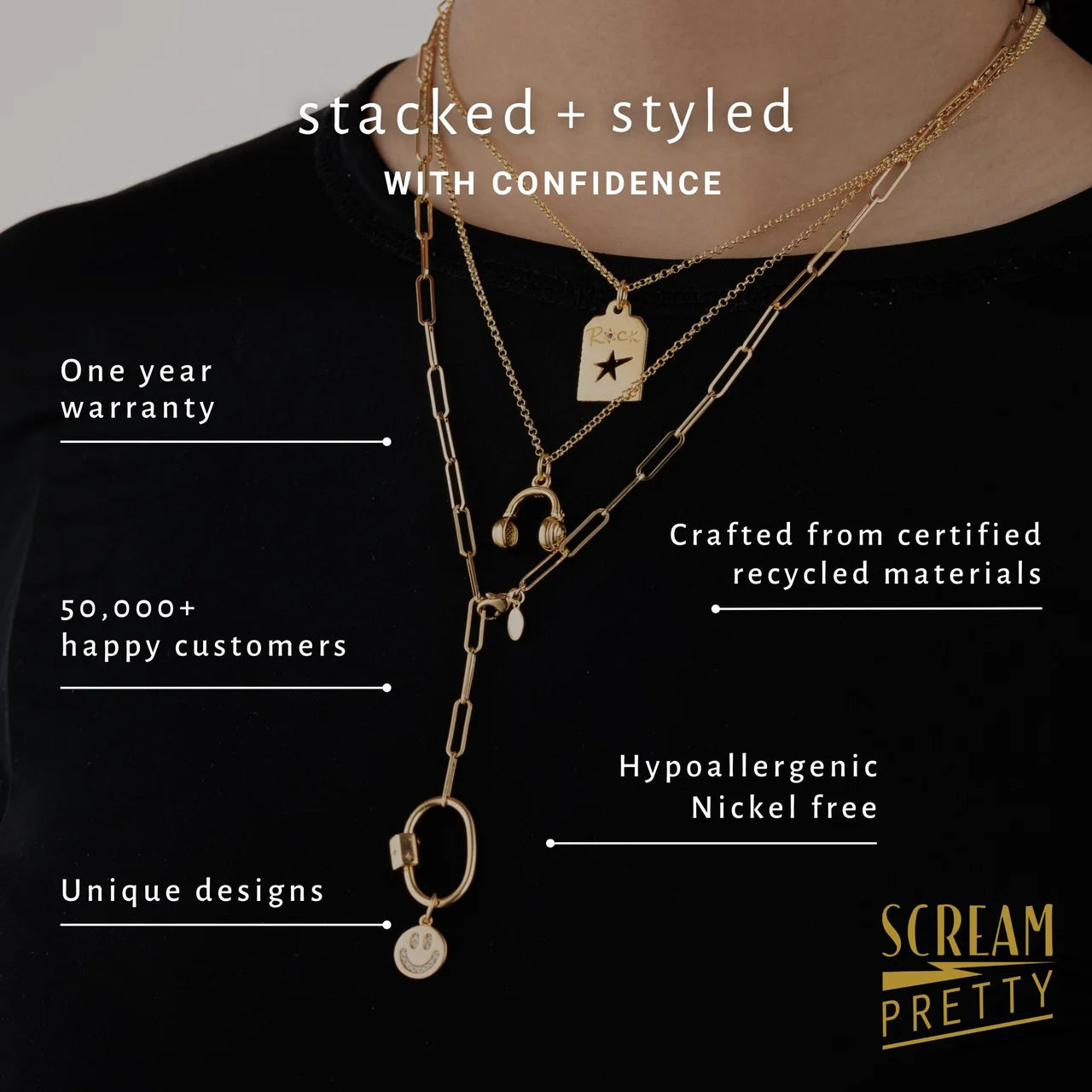 Scream Pretty Collier barre en T doré Kelly Springham avec chaîne serpent
