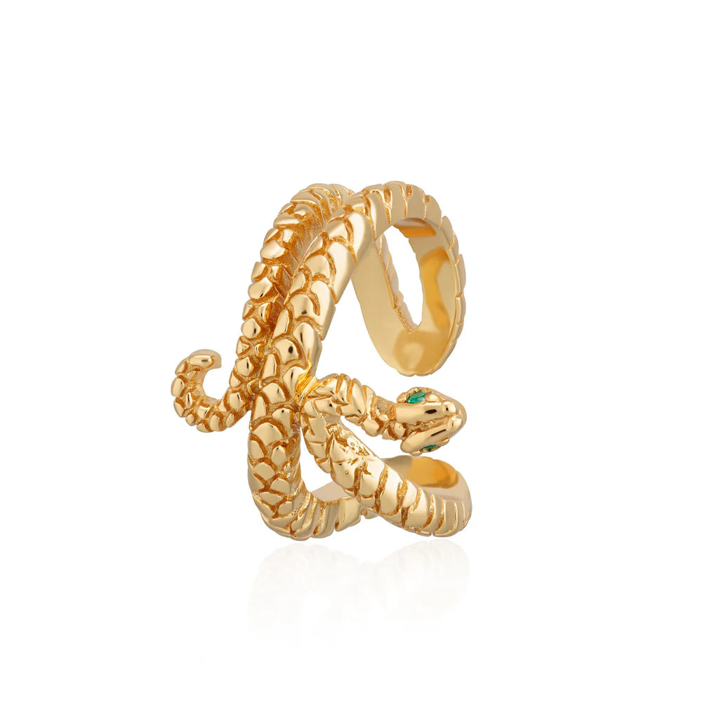 Scream Pretty Gold Snake Small Single Ear Cuff with Green Eyes