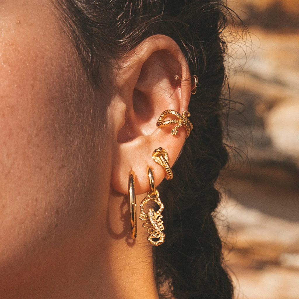 Scream Pretty Gold Snake Small Single Ear Cuff with Green Eyes