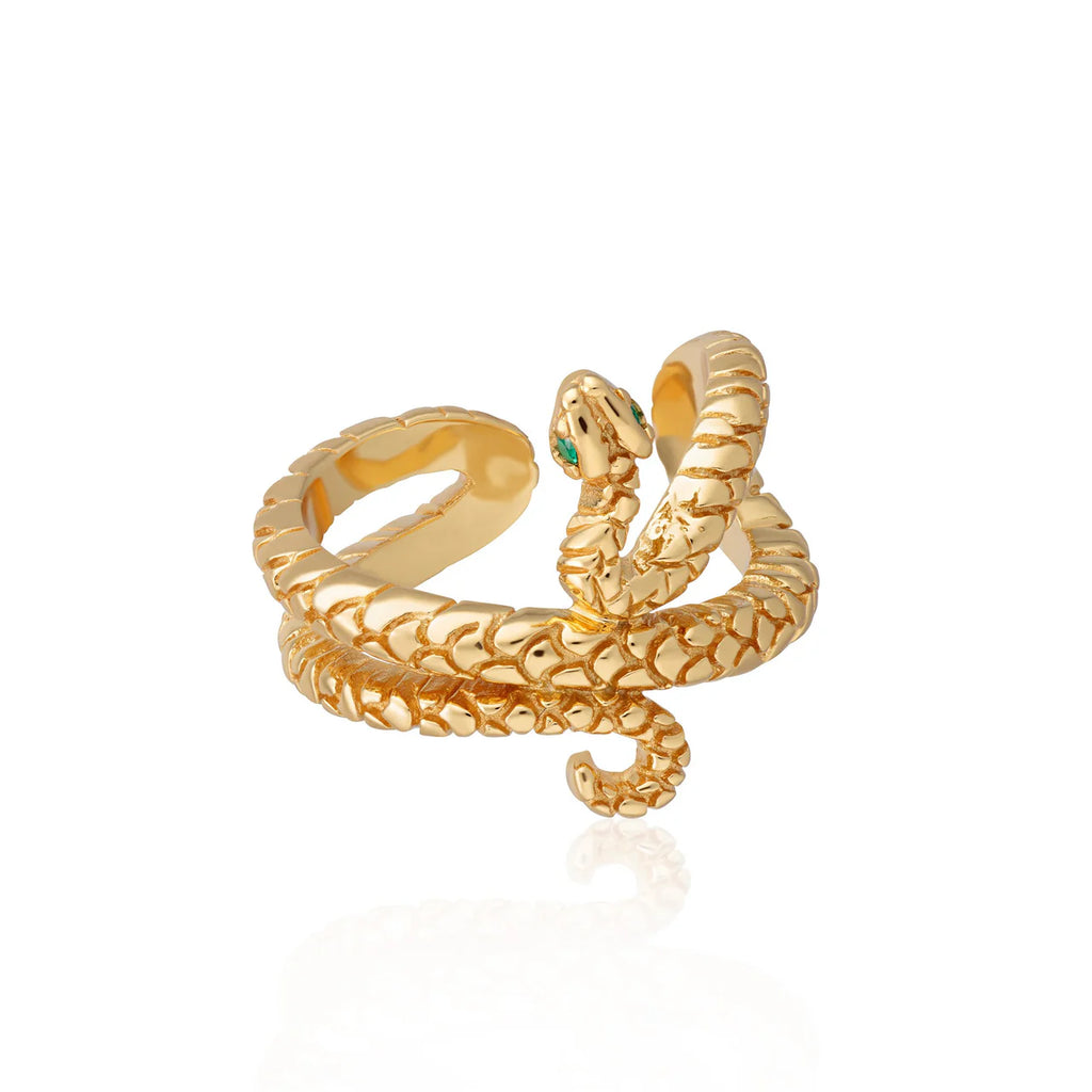 Scream Pretty Gold Snake Small Single Ear Cuff with Green Eyes