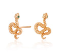 Scream Pretty Snake Stud Earrings with Green Eyes in gold