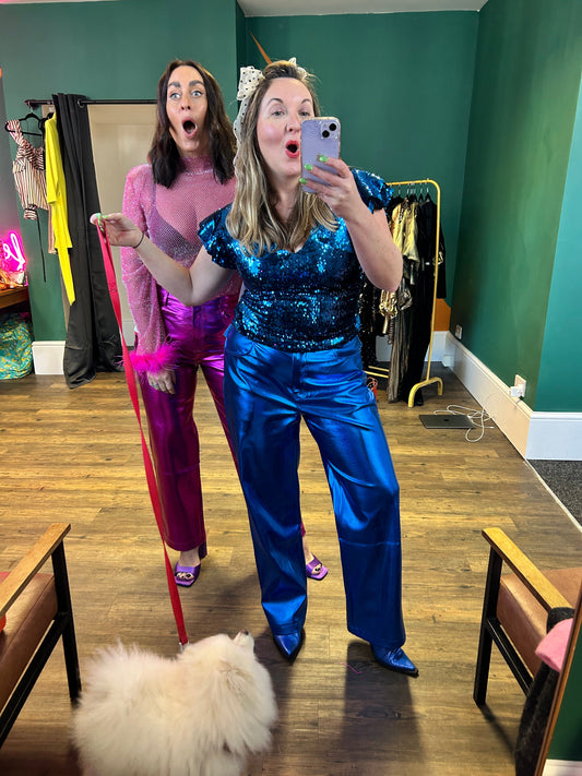 Buy Amy Lynn Cobalt Blue Metallic Trousers