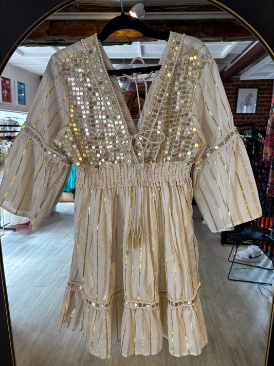 White and gold sundress