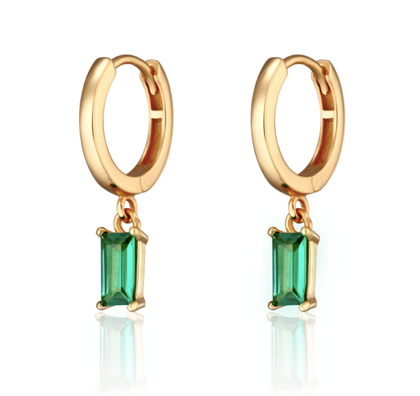 Scream Pretty Green Baguette Charm Hoop Earrings - 18k Gold Plated Sterling Silver