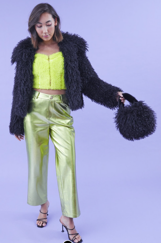 NEW Jayley Black Bamboo Lyocell Knitted Vegan Faux Shearling Jacket