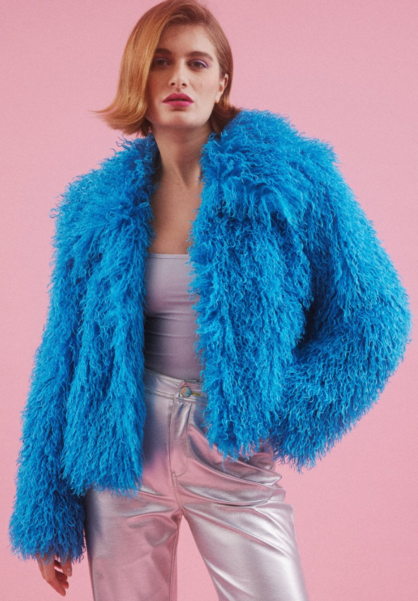 NEW Jayley Blue Bamboo Lyocell Knitted Vegan Faux Shearling Jacket