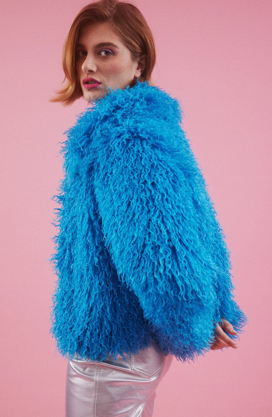 NEW Jayley Blue Bamboo Lyocell Knitted Vegan Faux Shearling Jacket