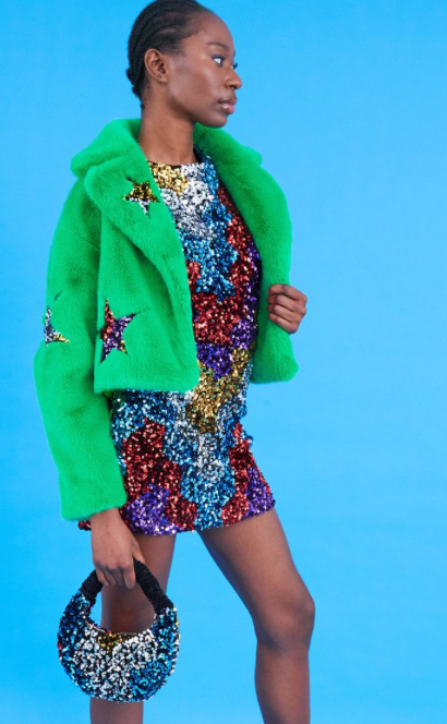 NEW Jayley Green Bamboo Faux Fur Sequins Star Jacket