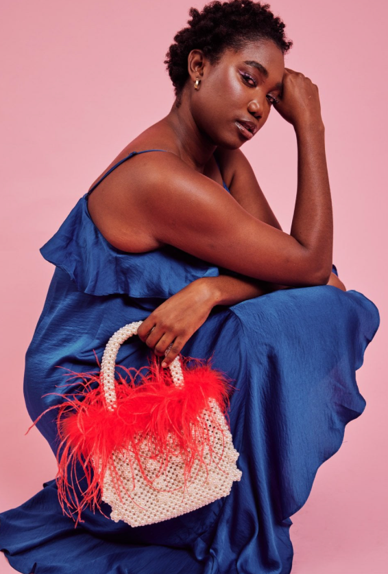 NEW Jayley Handmade Pearl Tote Bag with Feather Trim